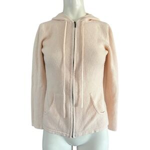 The Cashmere Project Peach Waffle Knit 100% Cashmere Zip Up Hoodie Sweater Small